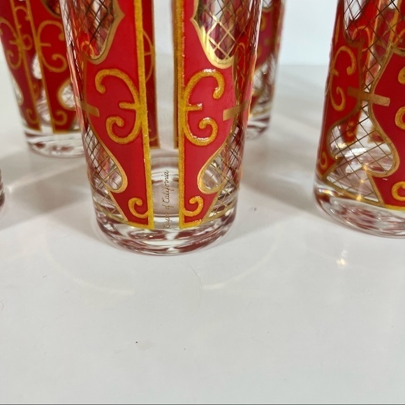 Vintage Mid Century Modern Red & Gold Capri Of California Drinking Glasses - Picture 3 of 10
